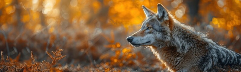 Fototapeta premium Wolf that is sitting in the grass