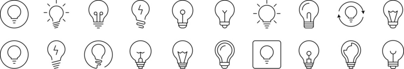 Light Bulb, Lamp Simple Icon Collection. Editable Stroke. Perfect for Infographics, Articles, Books, Flyers, Banners