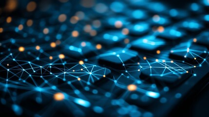 Abstract Digital Technology Background, Blue Network Connection With Lines, Dots And Triangles
