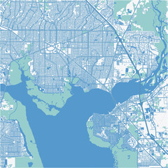 Map of Port Charlotte in Florida in a professional blue style. Contains layered vector with roads water, parks, etc.