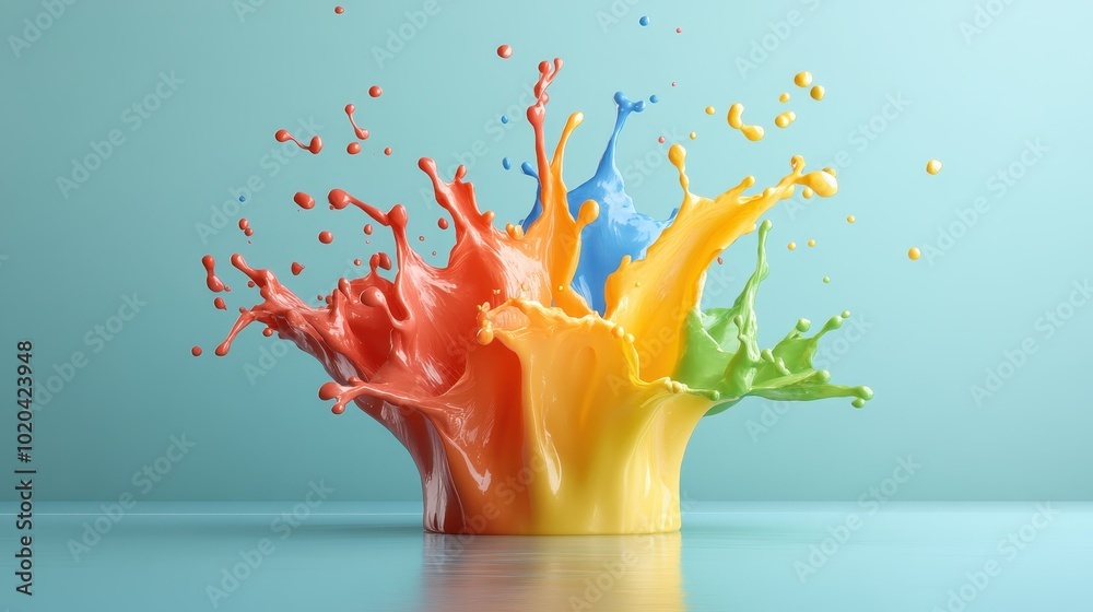 Poster a colorful explosion of multicolored paint splashes high into the air, creating an intricate and liv
