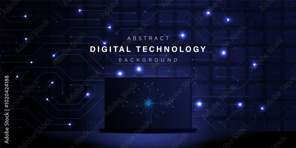 Wall mural technological background with a laptop. business technology communication. hi tech digital connectio