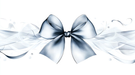 Naklejka premium Elegant silver ribbon bow with flowing silky tails on a white isolate background.
