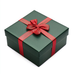 Obraz premium green gift box with red ribbon on isolated white background