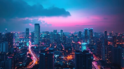 Fototapeta premium The Vibrant City Skyline Evening