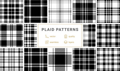 Classic plaid textile patterns featuring checkered designs in trendy colors, perfect for fabric prints, wallpaper, or stylish shirts.