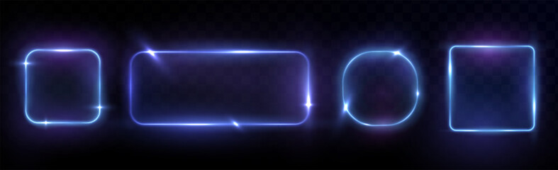 Collection of neon frames with dark background and glowing techno background. Set of neon frame isolated background. Frame for border speech. Vector illustration.	
