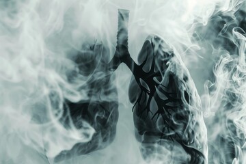 A dramatic representation of human lungs surrounded by swirling smoke, conveying health challenges.