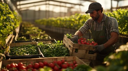 Fototapeta premium Harvesting Fresh Produce in a Greenhouse