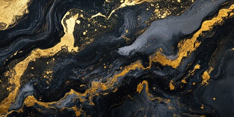 Naklejka premium Black and gold abstract textures combined in a bold and striking modern art print, perfect for elegant interiors