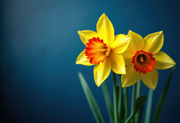 Fototapeta premium Close-up of Daffodils against Blue Background