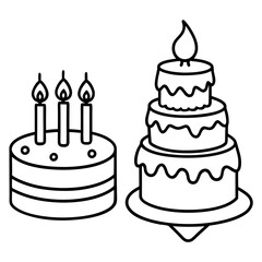 Birthday Cake outline coloring book page line art illustration.