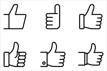 Thumb-up icon set. It includes like, favorite, Editable Vector Stroke on white background