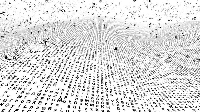 Alphabet letters falling down moving randomly and mixing on white screen background