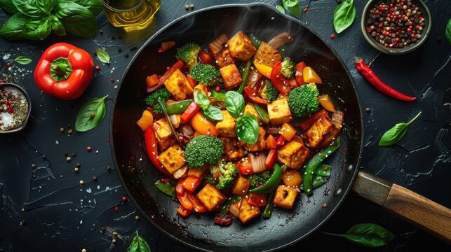 Pan with vegetables and spices on a table, world vegetarian day - Powered by Adobe