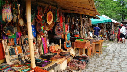  AI generator image of used goods store, antique goods, collectibles along the roadside,Old vintage objects and furniture for sale at a flea market.