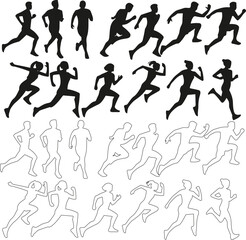 Man and women running pose sport vector collection in flat and line style with different styles and shapes, running sport vector