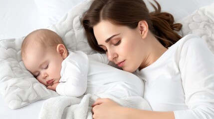 Mother and baby peacefully sleeping together in cozy surroundings.