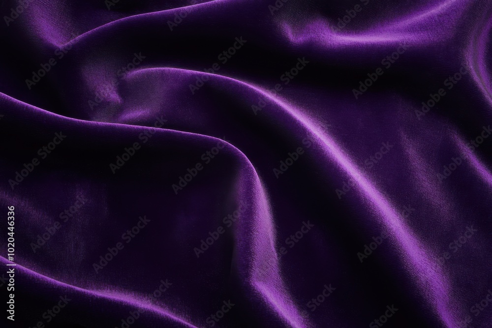 Poster a luxurious purple velvet fabric texture with deep, rich colors and soft folds, creating an elegant 