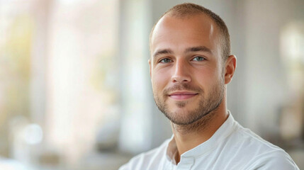 Obraz premium Handsome young businessman smiling in office building lobby