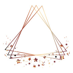 Shiny bronze gradient frame with confetti of dots and stars. Golden glitter border for birthday or other party invitaions and banners