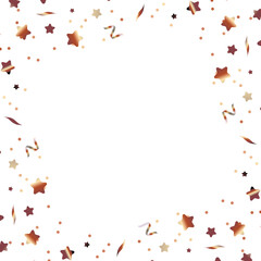 Shiny bronze gradient frame with confetti of dots and stars. Golden glitter border for birthday or other party invitaions and banners