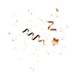 Shiny bronze gradient confetti with dots and stars. Golden glitter for birthday or other party invitaions and banners