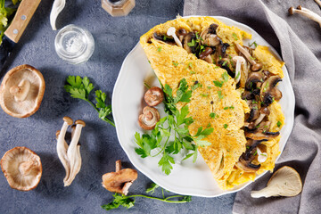 Mushroom omelette on a plate. Perfect for a nutritious breakfast or brunch