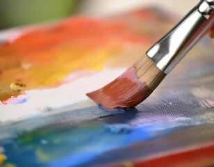 Fototapeta premium Paintbrush applying color to a canvas, representing artistry, creativity, and painting techniques.