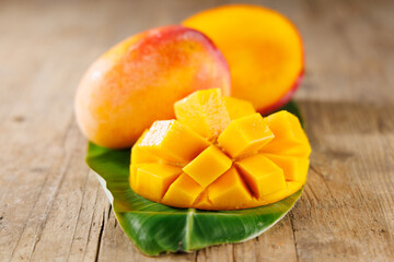 Sliced mango. healthy eating and tropical fruit