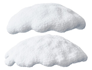 Realistic snow heaps, caps set on transparent background. Cut out snowy elements. Ideal for winter-themed designs, holiday graphics or seasonal decorations. Snow cover. Christmas, New year. 3D.