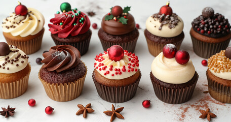 Three Festive Christmas Cakes with Holly Berries