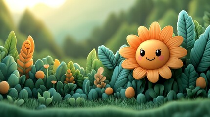 Cute Sunflower Illustration with Cartoon Style