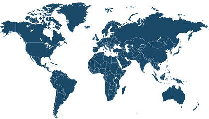 World map. Blue modern vector map. Silhouette map.