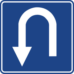 U-turn sign, Shelter Left, Information signs, Road signs in Turkey. Standard traffic signs on Turkish highways. (Turkish: Karayolları standart trafik işaret levhaları, Bilgi işaretleri)