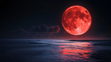 Big Red Moon on Black Background: A large red moon against a black background.