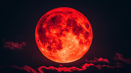Big Red Moon on Black Background: A large red moon against a black background.