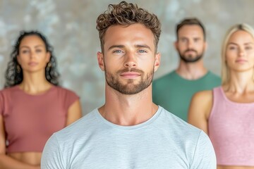 Fototapeta premium A calm yoga class practicing mindfulness together