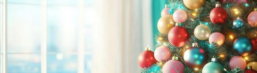 Naklejka premium Bring your tree to life with a retro 80s Christmas theme Choose from red, green, or pastel backgrounds, and watch the magic unfold