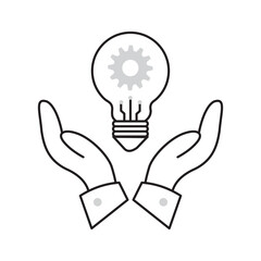 AI Innovation and Hands Protection Vector Icon Design, creativity, idea protection, light bulb, tech safety