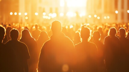 silhouettes of people in a massive gathering,