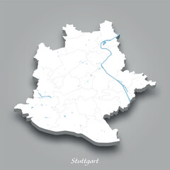 Obraz premium 3D Map of Stuttgart with Waterways Highlighted