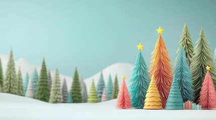 Illustrate unique Christmas trees from a worms-eye view