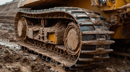 Close-up of a Mud-Covered Bulldozer Track