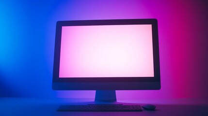 Computer gaming desktop with RGB lights, modern white screen mockups, gaming keyboard. 3D rendering illustration.