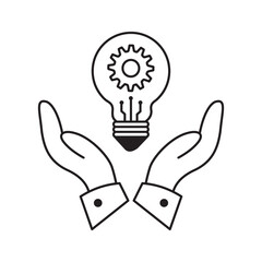 Hands Protecting AI Ideas Vector Icon Design, light bulb, creativity, idea security, tech protection