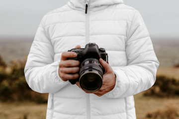 Puffer jacket png transparent mockup, photographer