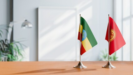 FLAGS OF ETHIOPIA AND KYRGYZSTAN ON TABLE