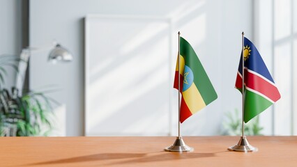 FLAGS OF ETHIOPIA AND NAMIBIA ON TABLE