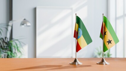 FLAGS OF ETHIOPIA AND SAO TOME ON TABLE